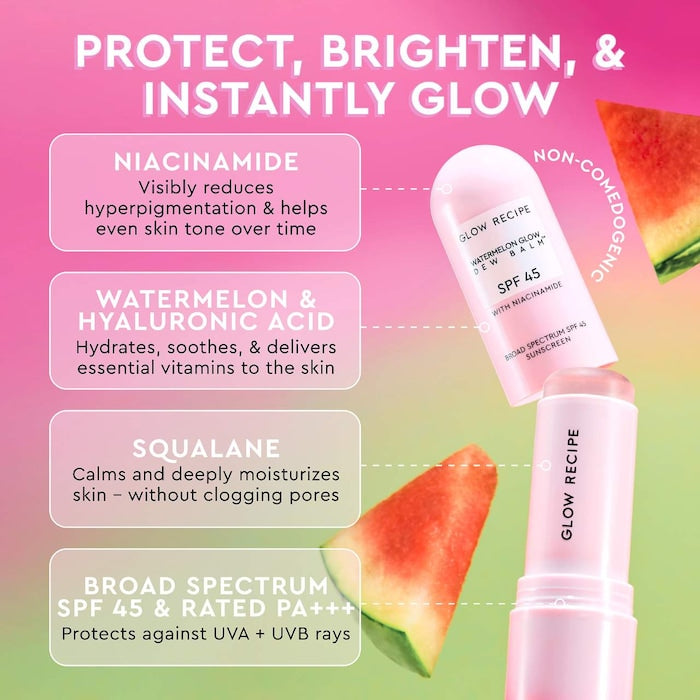 Glow Recipe
Watermelon Glow Niacinamide Dew Balm Face Sunscreen Stick- SPF 45
