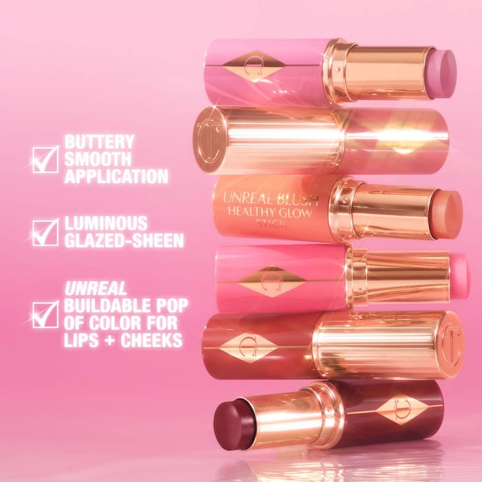 Charlotte Tilbury
Unreal Lip + Cheek Glow Blush Stick with Hyaluronic Acid