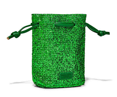 Bath & Body Works Green Tinsel Cinch Drawstring festive gift pouch