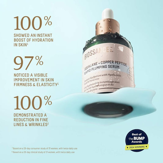 Biossance
Copper Peptide Rapid Plumping & Hydrating Serum with Hyaluronic Acid + Squalane 12ml