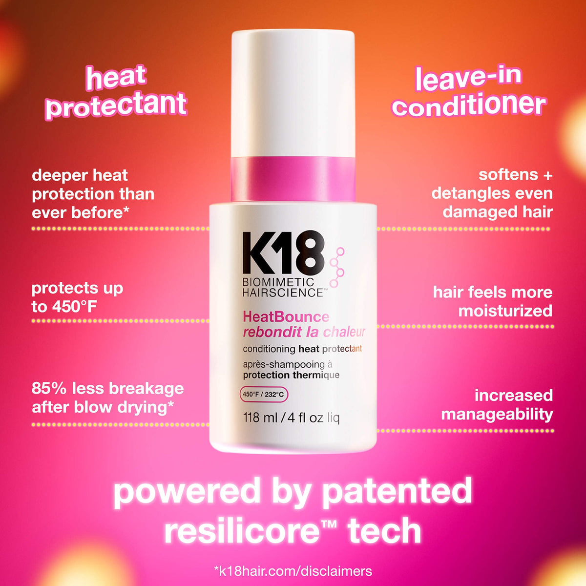 K18 Biomimetic Hairscience HeatBounce™ Leave-In Conditioner Heat Protectant 118ml