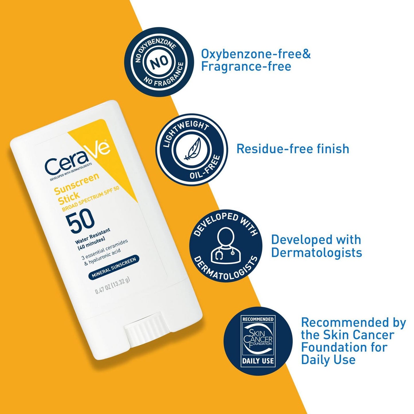 CeraVe Mineral Sunscreen Stick SPF 50 – On-the-Go Mineral Sun Protection Stick 13.32g