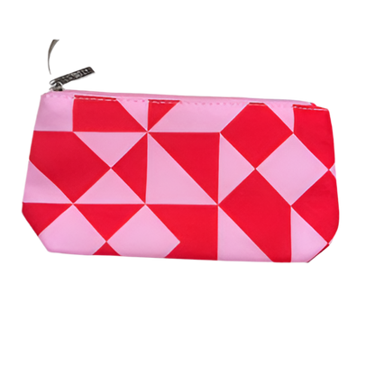 Clinique vibrant pink and red geometric pattern cosmetic pouch