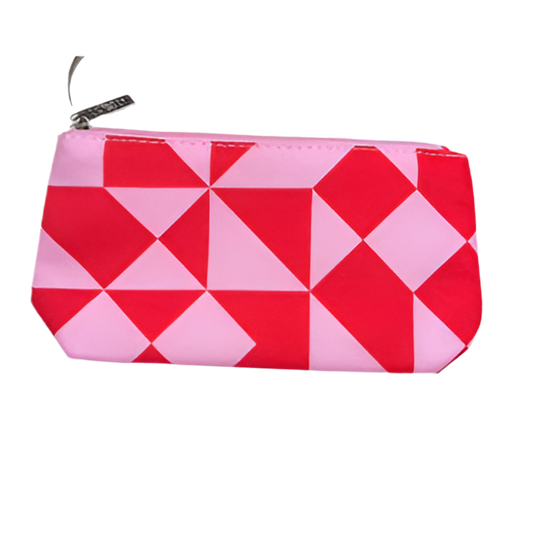 Clinique vibrant pink and red geometric pattern cosmetic bag