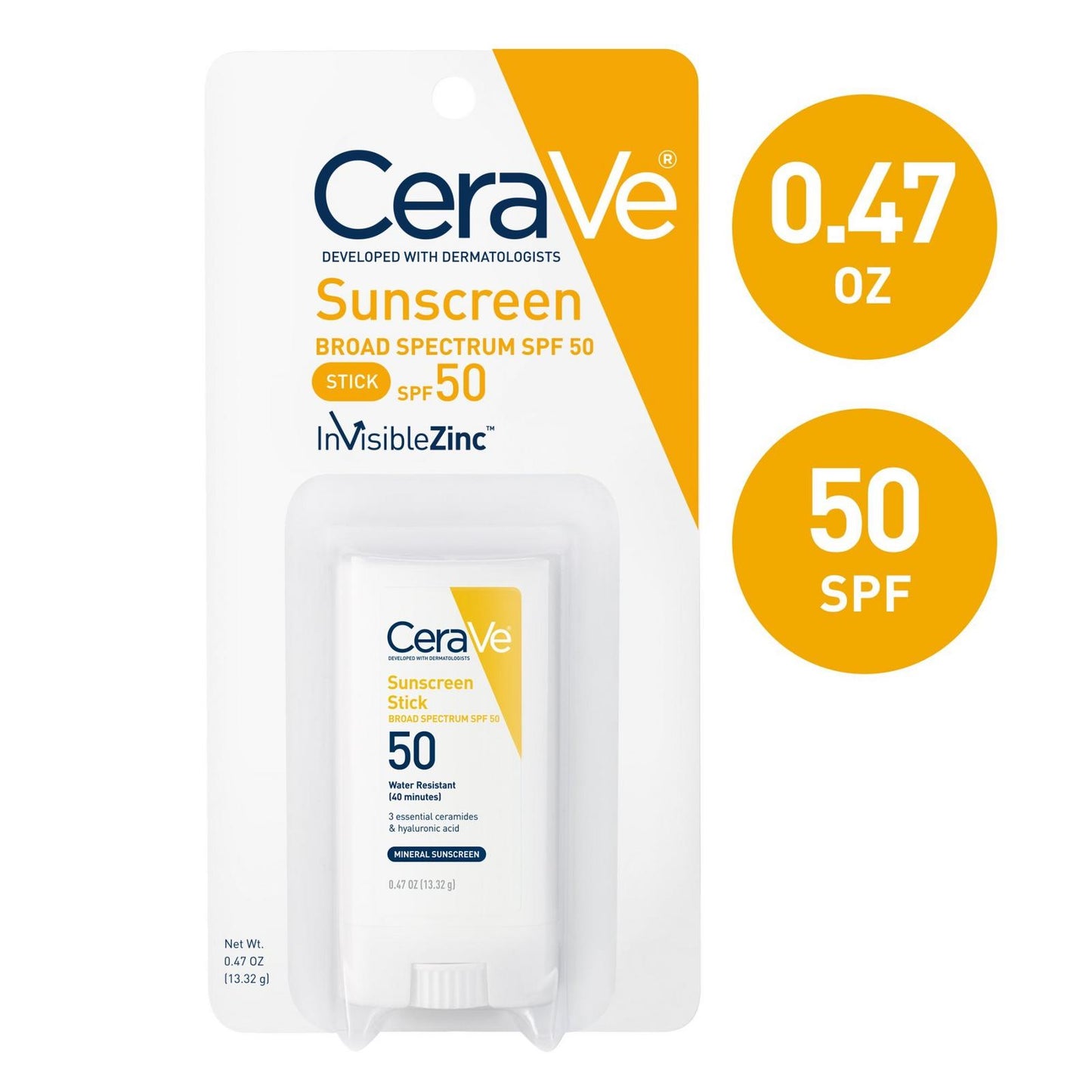 CeraVe Mineral Sunscreen Stick SPF 50 – On-the-Go Mineral Sun Protection Stick 13.32g