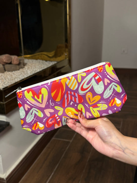 Clinique Multi-Color Heart Pattern Zippered Cosmetic Makeup Bag