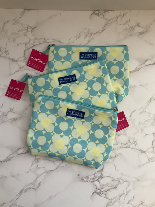 The Cosmetics Company Store Cosmetic light blue and yellow floral pattern Makeup Bag