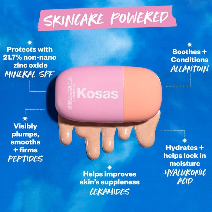 Kosas DreamBeam Silicone-Free Mineral Sunscreen SPF 40 with Ceramides and Peptides 15ml