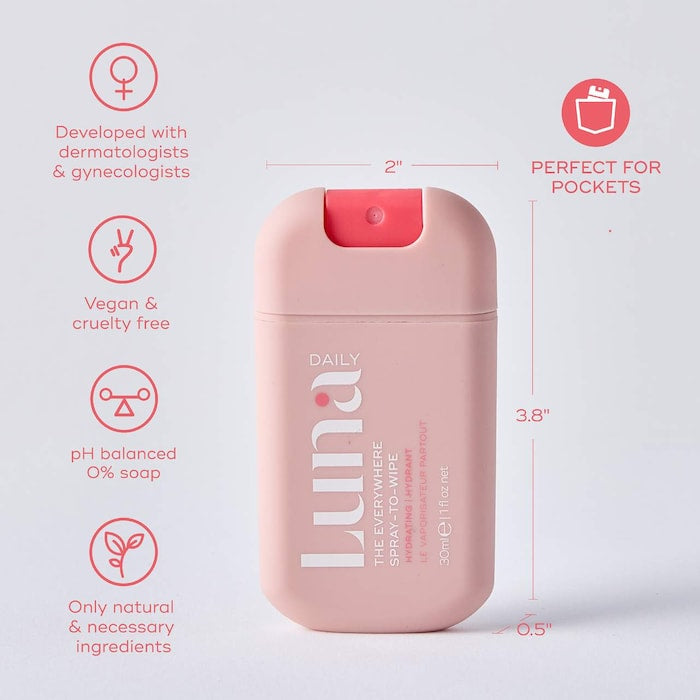 Luna Daily 
The Mini Everywhere Spray-to-Wipe - With Prebiotics + Vitamins C&E, Omegas 3 & 6 for Dry Skin