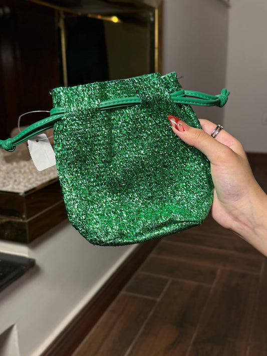 Bath & Body Works Green Tinsel Cinch Drawstring festive gift pouch
