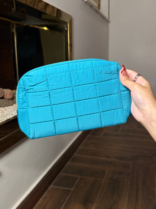 Sephora Blue Teal Quilted Fabric Makeup Bag
