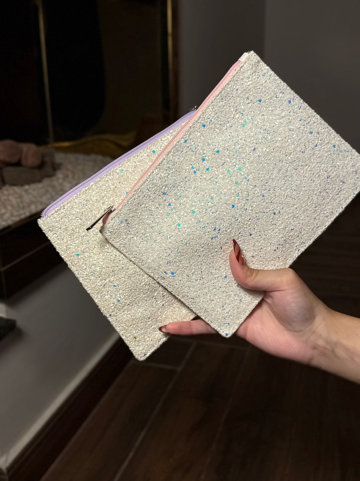 Clinique White Glitter Cosmetic Bag